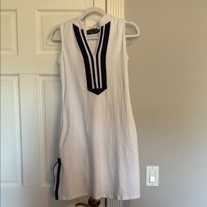 Duffield Lane White Dress with navy Trim